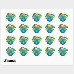 Children standing around the world classic round sticker | Zazzle