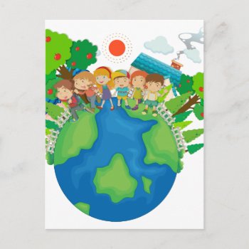 Children Standing Around The World Postcard by GraphicsRF at Zazzle