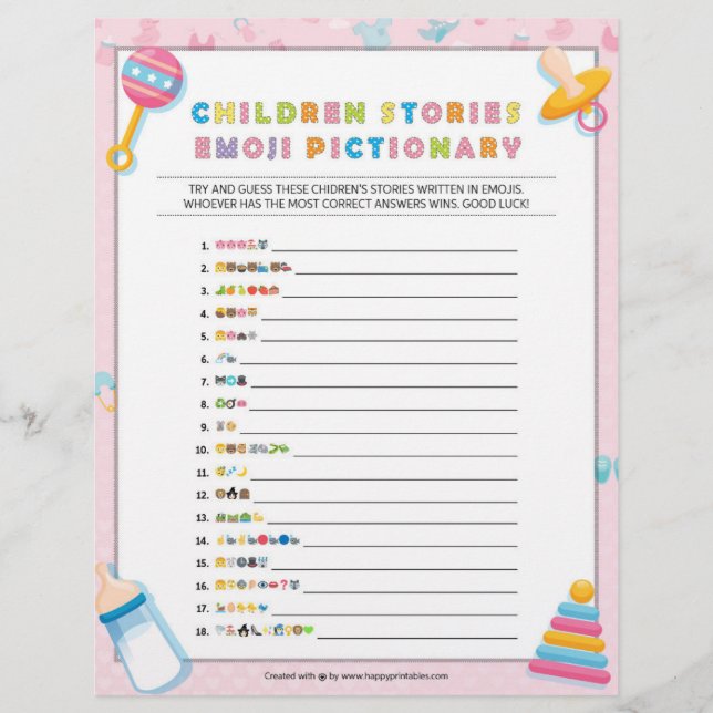 Children Story Emoji Pictionary [Baby Basics Pink] Letterhead (Front)
