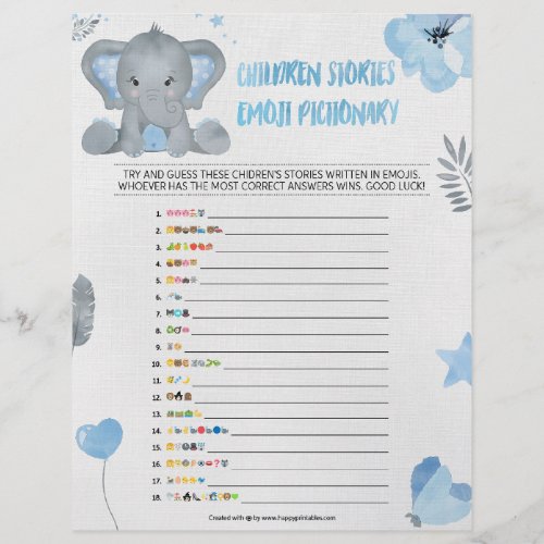 Children Story Emoji Pictionary Baby Elephant Letterhead