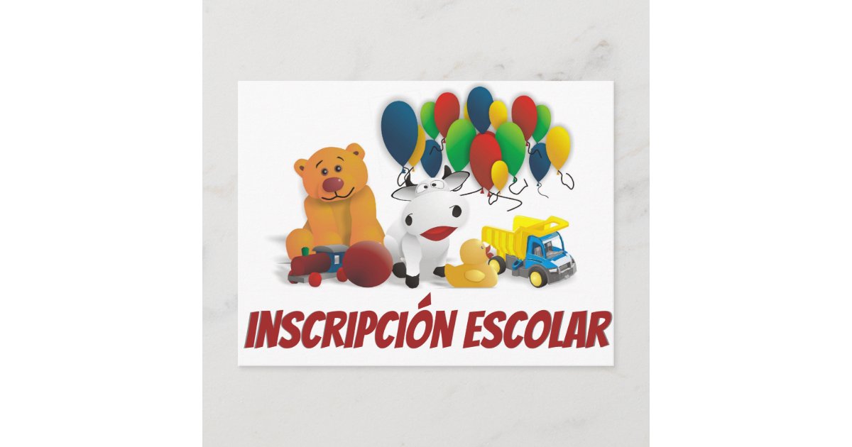 Children toy on an invitation to school enrollment postcard