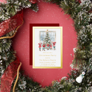 Children & Tree Gold Foil Christmas Party Invitation