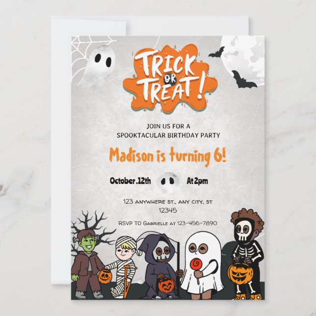 Children Trick or Treat Halloween Party Invitation (Front)