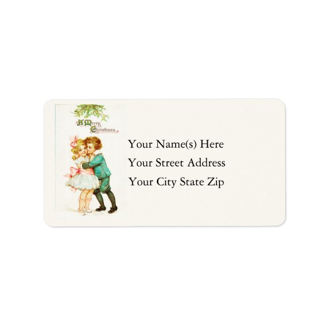 Children Under Mistletoe Vintage Christmas Label (Front)