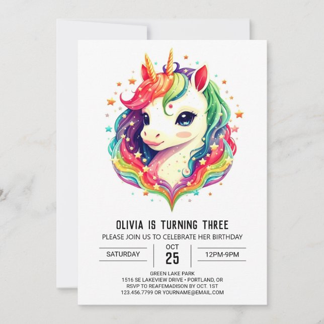 Children Unicorn Birthday Joy Invitation (Front)