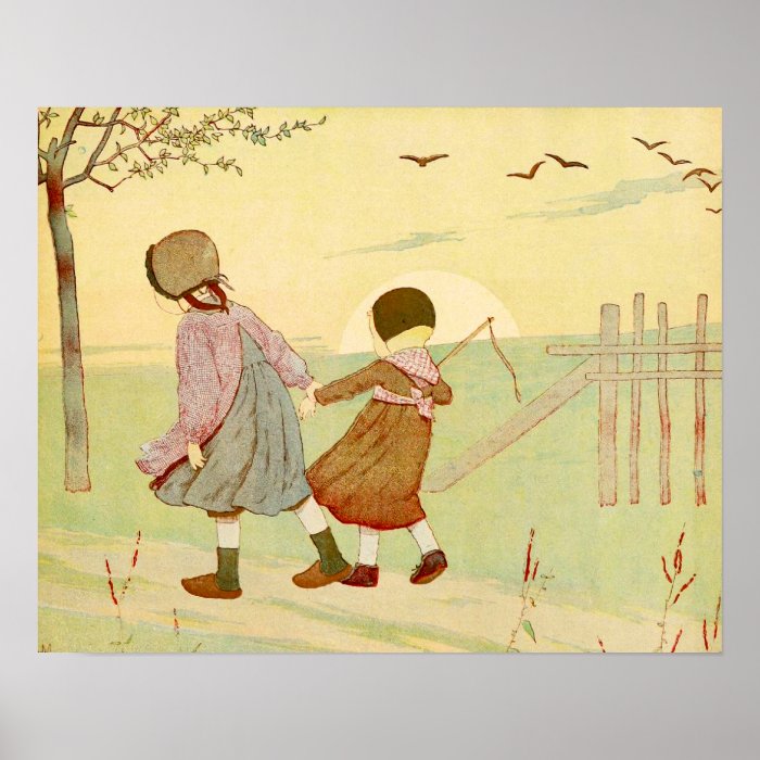 Beautifully delicate vintage French childrens book illustration of