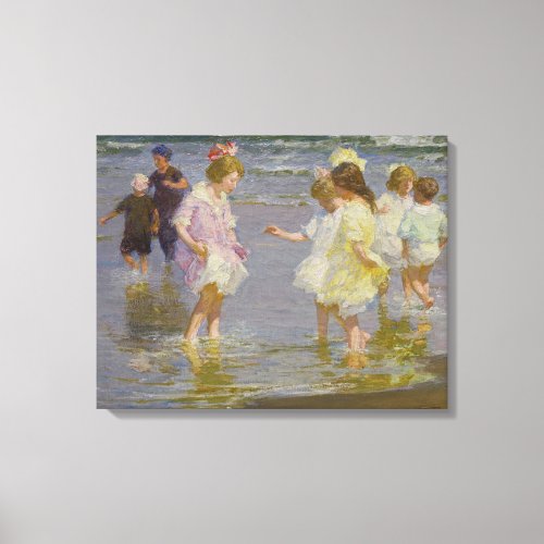 Children Wading on the Beach by EH Potthast Canvas Print