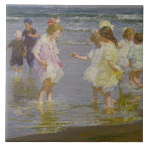 Children Wading on the Beach (by E.H. Potthast) Ceramic Tile
