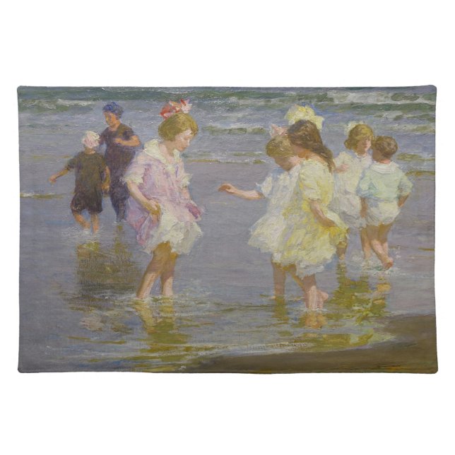Children Wading on the Beach (by E.H. Potthast) Cloth Placemat (Front)
