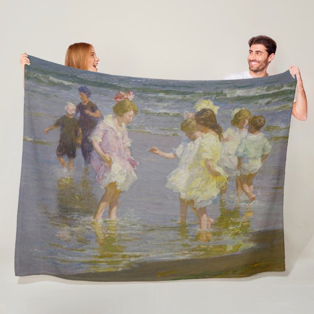 Children Wading on the Beach (by E.H. Potthast) Fleece Blanket (In Situ)
