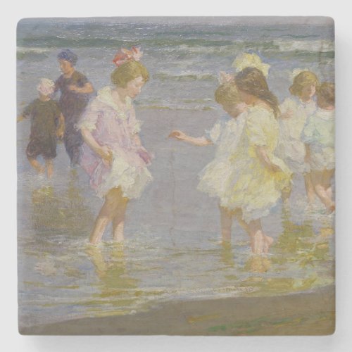 Children Wading on the Beach by EH Potthast Stone Coaster
