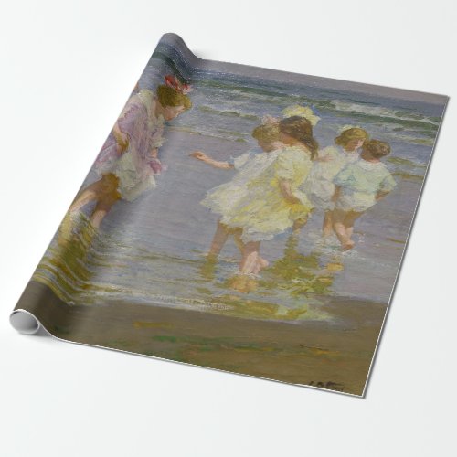 Children Wading on the Beach by EH Potthast Wrapping Paper