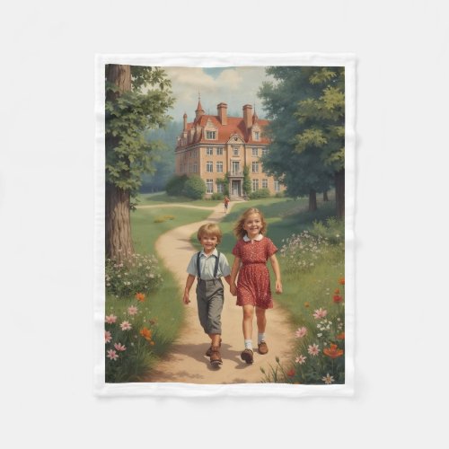 Children Walking Sherpa Throw Fleece Blanket