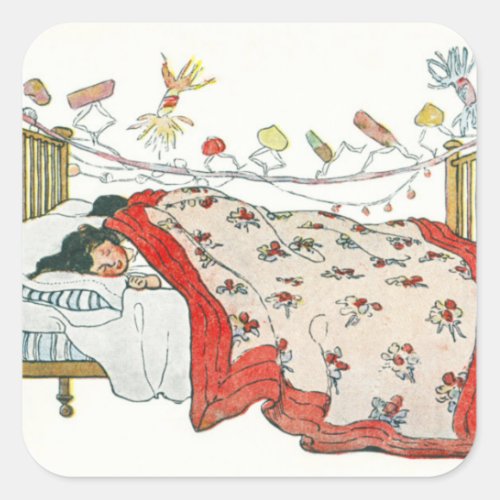 Children were nestled all snug in their beds beds square sticker