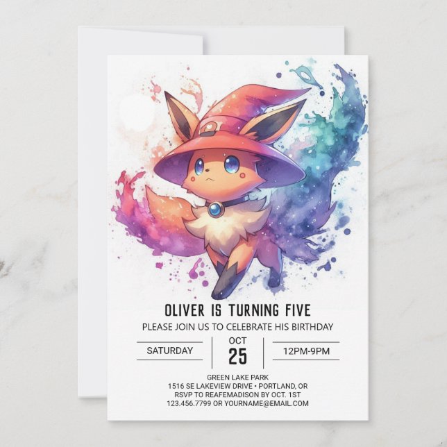 Children Whimsical Fox Birthday Invitation (Front)