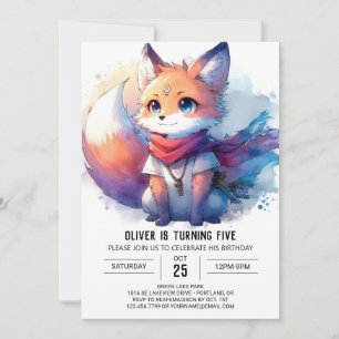 Children Whimsical Fox Birthday Invitation