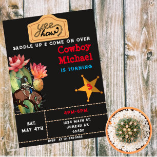  Children Wild West Cactus Birthday Boy  Invitation