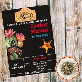 Children Wild West Cactus Birthday Boy Magnetic Invitation