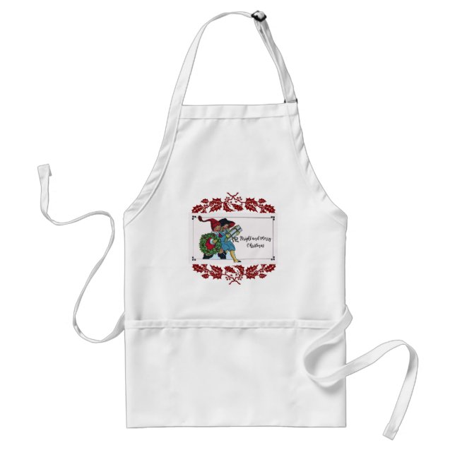 CHILDREN WITH CHRISTMAS GIFTS AND RED FLORAL ADULT APRON (Front)