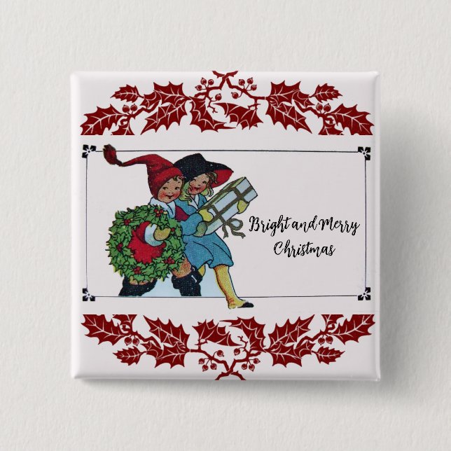 CHILDREN WITH CHRISTMAS GIFTS AND RED FLORAL BUTTON (Front)