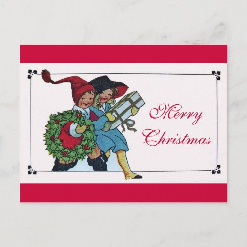 CHILDREN WITH CHRISTMAS GIFTS HOLIDAY POSTCARD