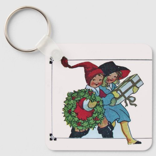 CHILDREN WITH CHRISTMAS GIFTS KEYCHAIN