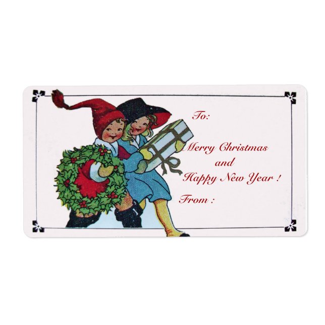 CHILDREN WITH CHRISTMAS GIFTS LABEL (Front)