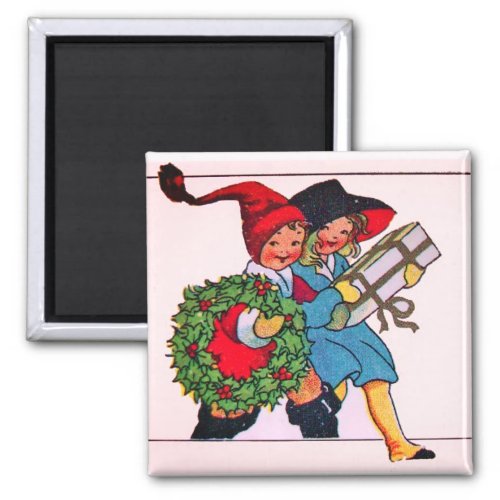 CHILDREN WITH CHRISTMAS GIFTS MAGNET
