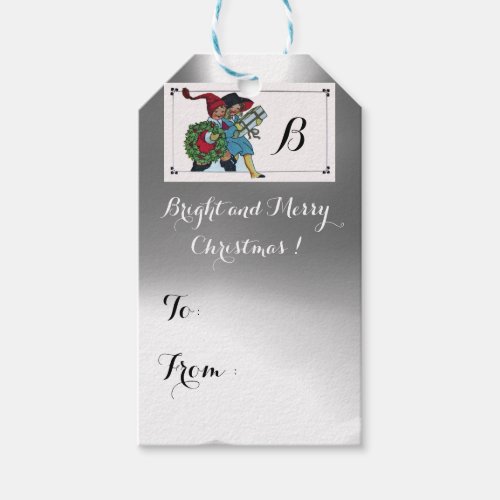 CHILDREN WITH CHRISTMAS GIFTS monogram Gift Tags