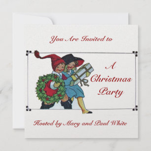CHILDREN WITH CHRISTMAS GIFTS white ice metallic Invitation