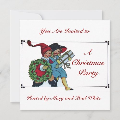 CHILDREN WITH CHRISTMAS GIFTS white Invitation