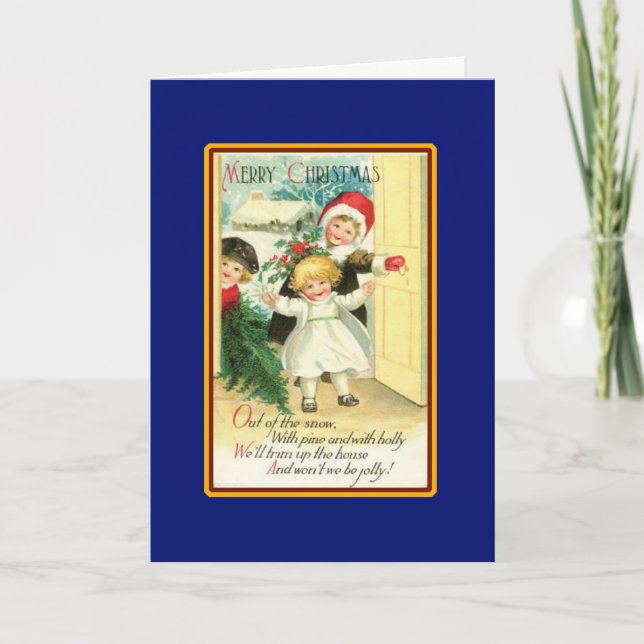 Children With Christmas Tree - Vintage Card (Front)