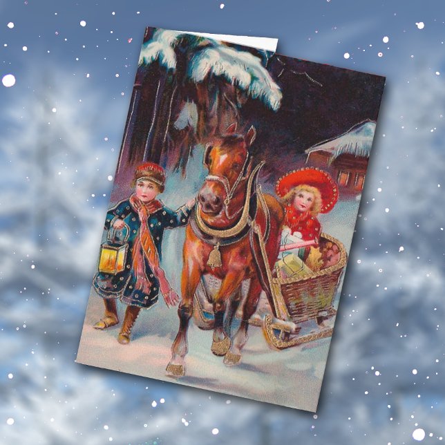 Children with Horse Drawn Sleigh Christmas Card (Creator Uploaded)