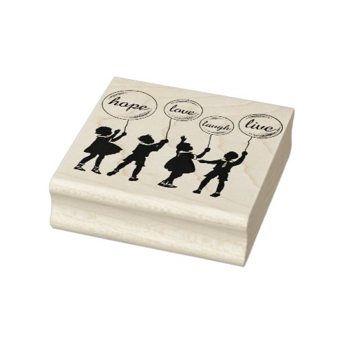 Children With Inspirational Word Balloons Rubber Stamp