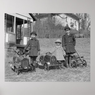 Children with Pedal Cars, 1924. Vintage Photo Poster