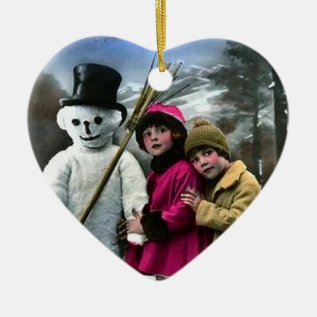 CHILDREN WITH SNOWMAN CERAMIC ORNAMENT (Front)