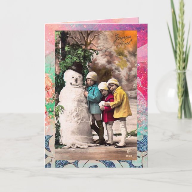 Children With Snowman Holiday Card (Front)