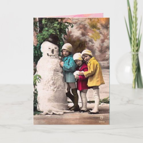 Children With Snowman Holiday Card