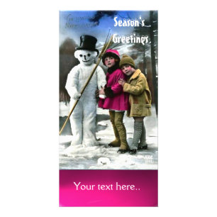 CHILDREN WITH SNOWMAN , PHOTO TEMPLATE