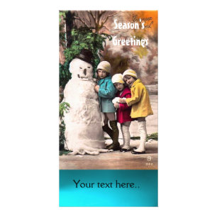 CHILDREN WITH SNOWMAN , PHOTO TEMPLATE