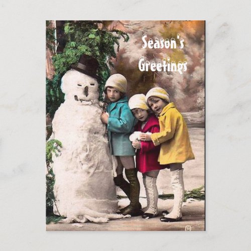 CHILDREN WITH SNOWMAN POSTCARD