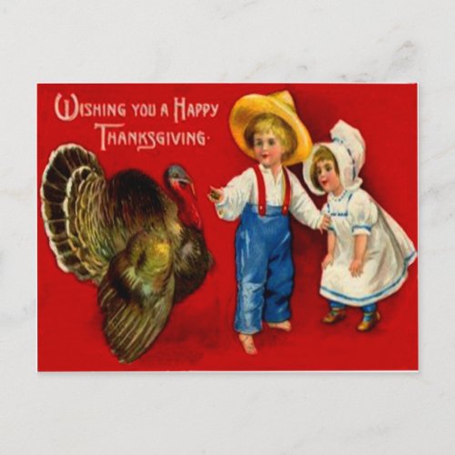 Children With Turkey Postcard