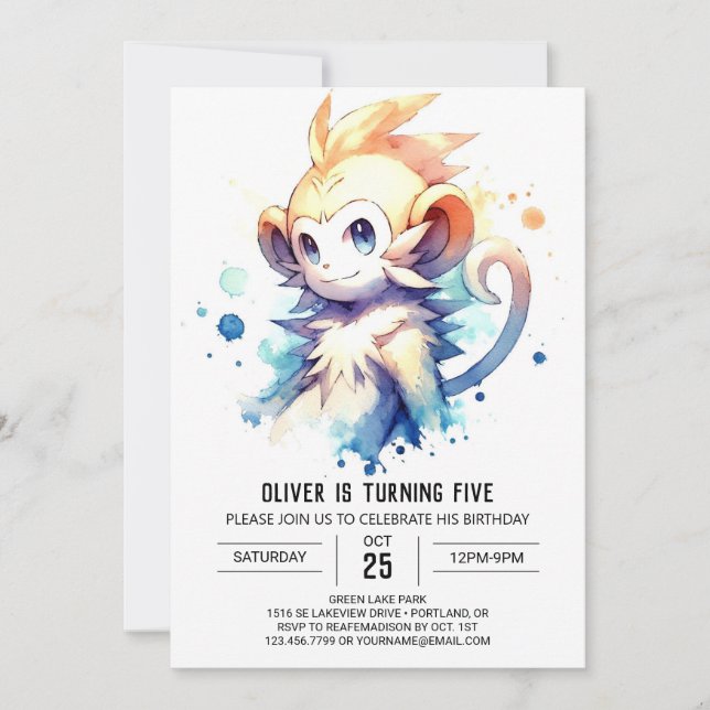 Children Woodland Monkey Birthday Invitation (Front)