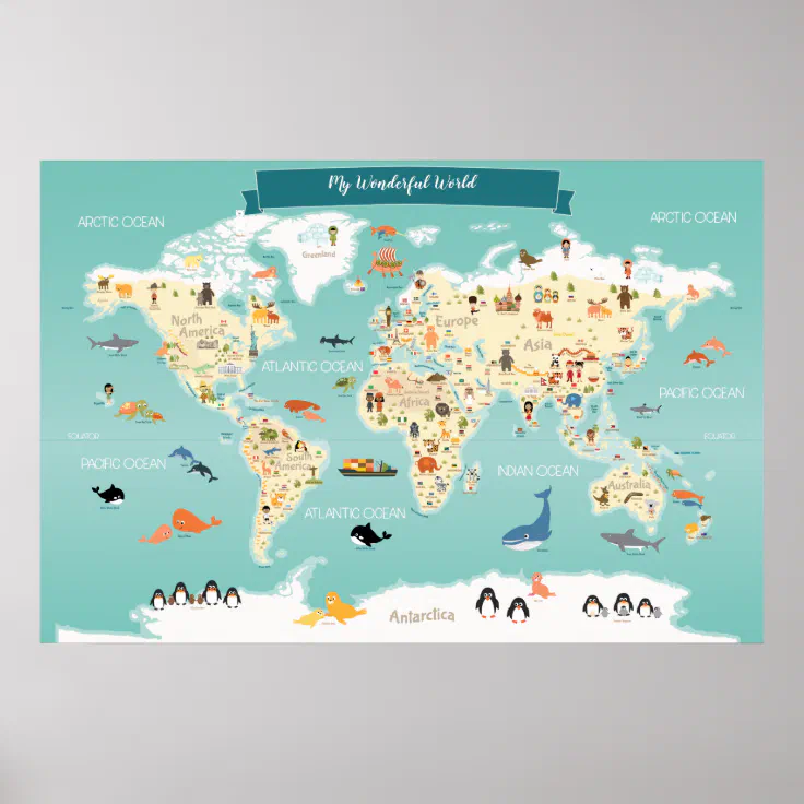 world map for kids with countries