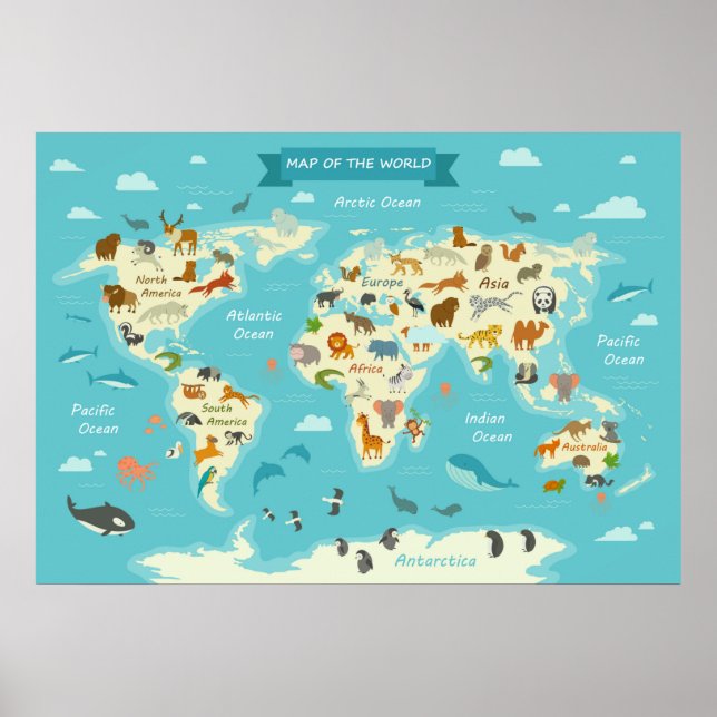 Children World Map with Illustrations Value Poster (Front)