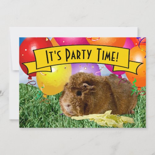 Childrens 2nd Birthday Party Guinea Pig Balloons Invitation