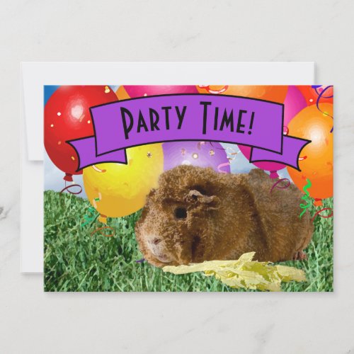 Childrens 3rd Birthday Party Guinea Pig Balloons Invitation