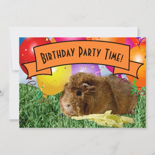 Childrens 7th Birthday Party Guinea Pig Balloons Invitation