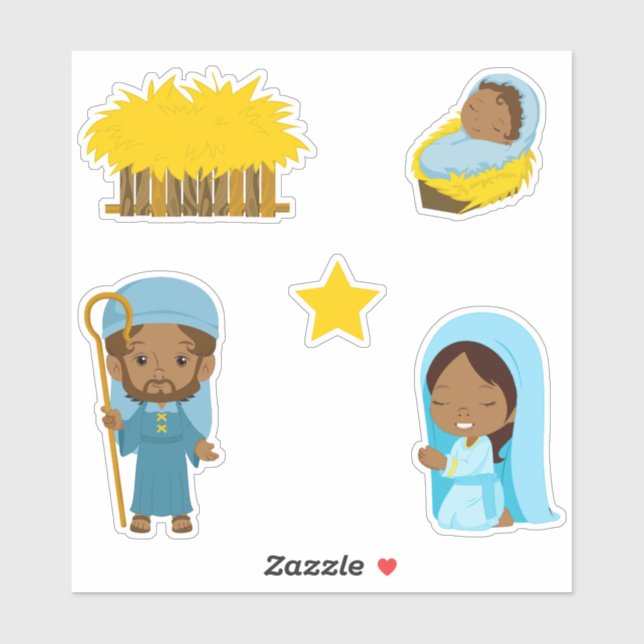 Children's African Nativity Joseph, Mary, Jesus Sticker (Sheet)