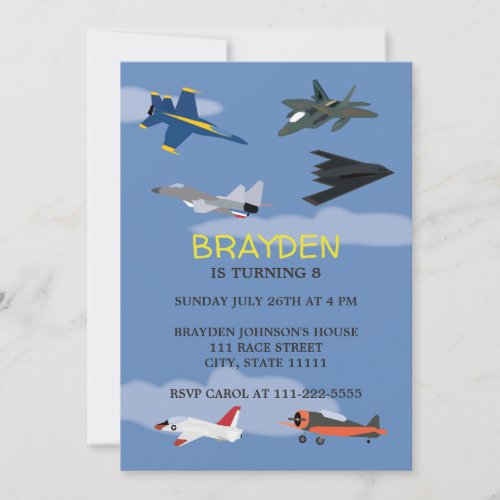 Childrens Airplane Birthday Invitation